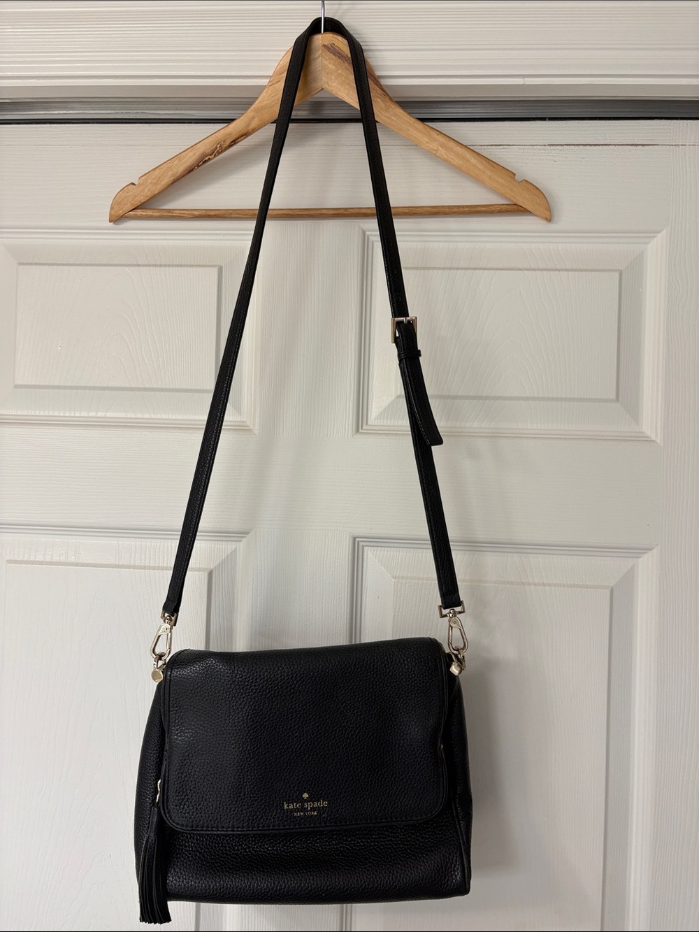 kate spade Black Pebbled Leather Flap Crossbody Bag